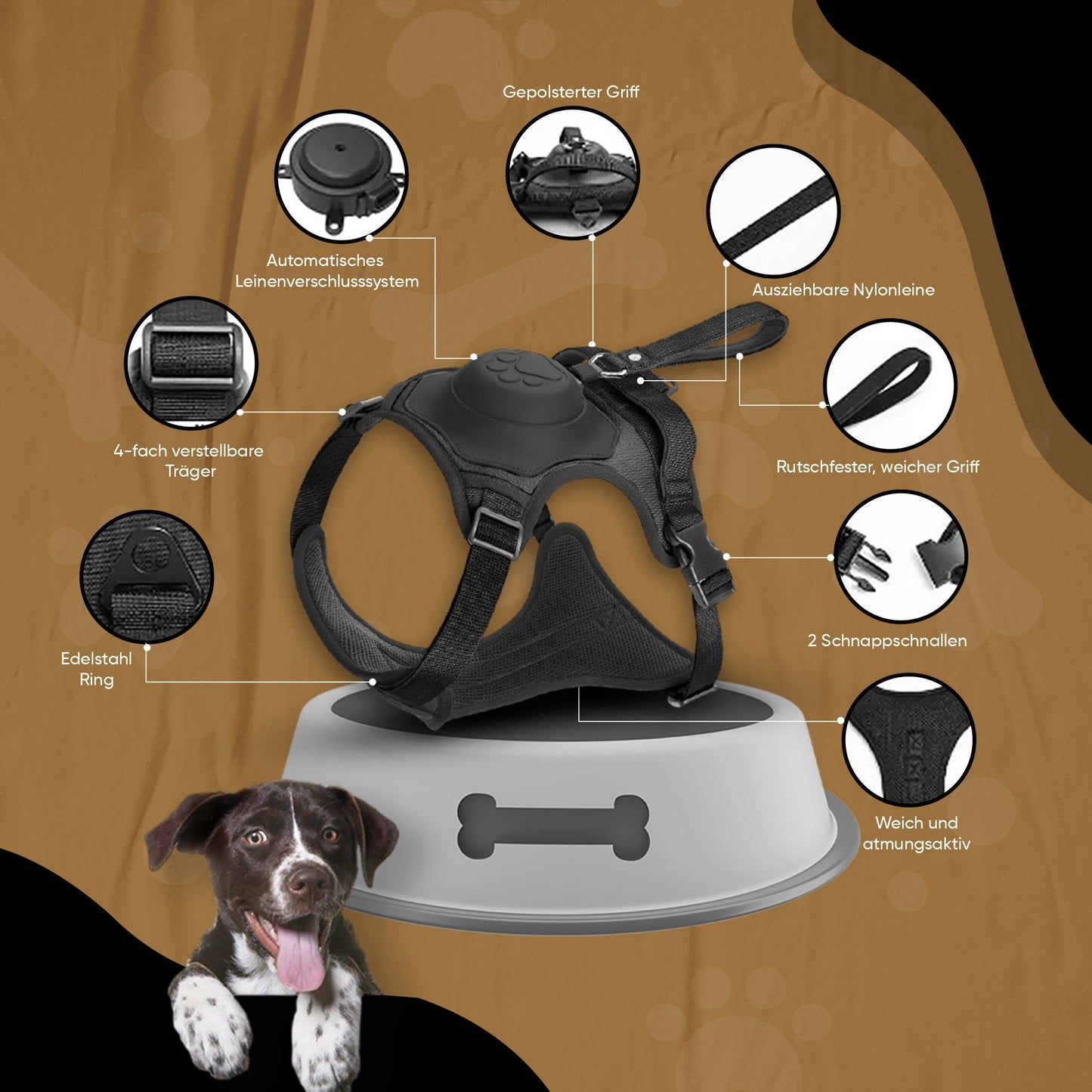 PfotenLove 2-in-1 Hundegeschirr mit integrierter Leine